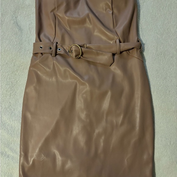 Haute Monde faux leather dark mocha dress L - Picture 6 of 6